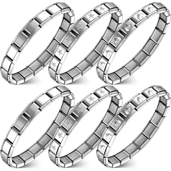 6 Pcs Italian Charm Bracelets Silver Stainless Steel Adjustable Links & Charms f - Picture 1 of 6